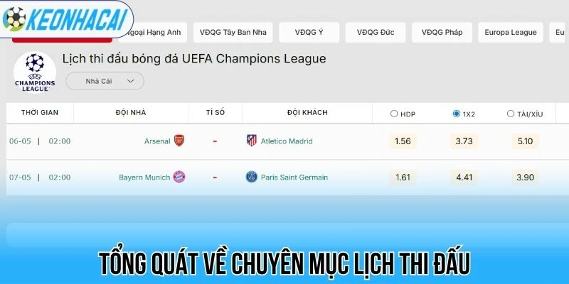 Tổng quát về chuyên mục lịch thi đấu